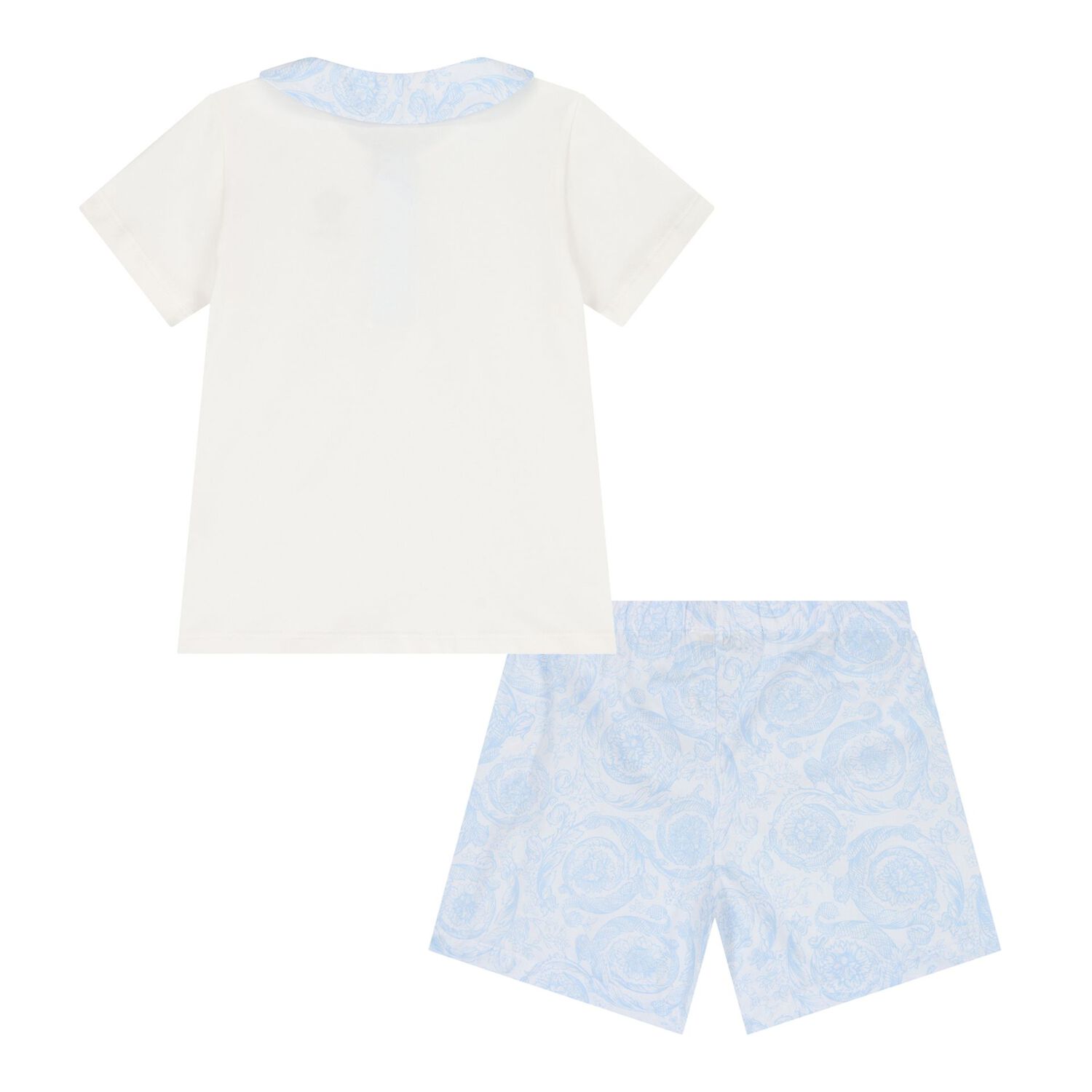 Baby Boys White & Blue Barocco Shorts Set, 1, hi-res