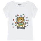 Girls White Teddy Bear Logo T-Shirt, 1, hi-res