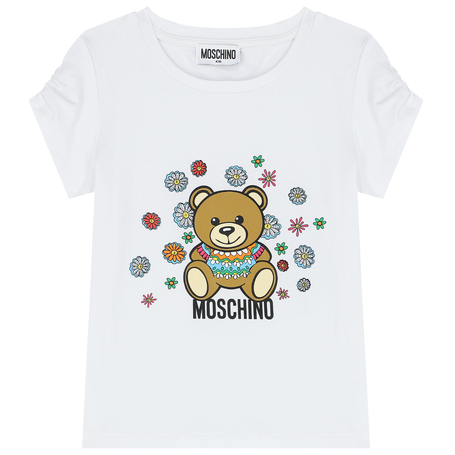 Girls White Teddy Bear Logo T-Shirt, 1, hi-res