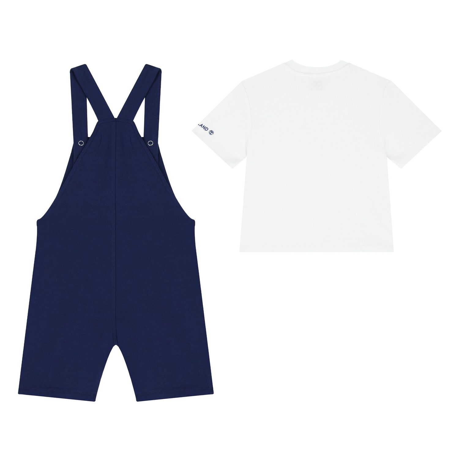 Baby Boys White & Navy Blue Dungaree Set, 1, hi-res