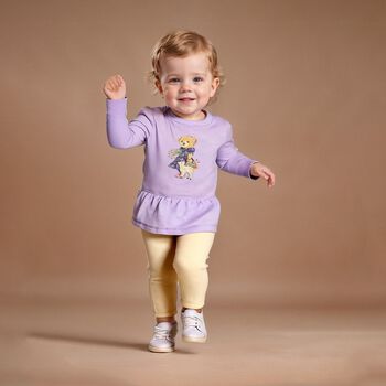 Baby Girls Purple & Ivory Logo Leggings Set