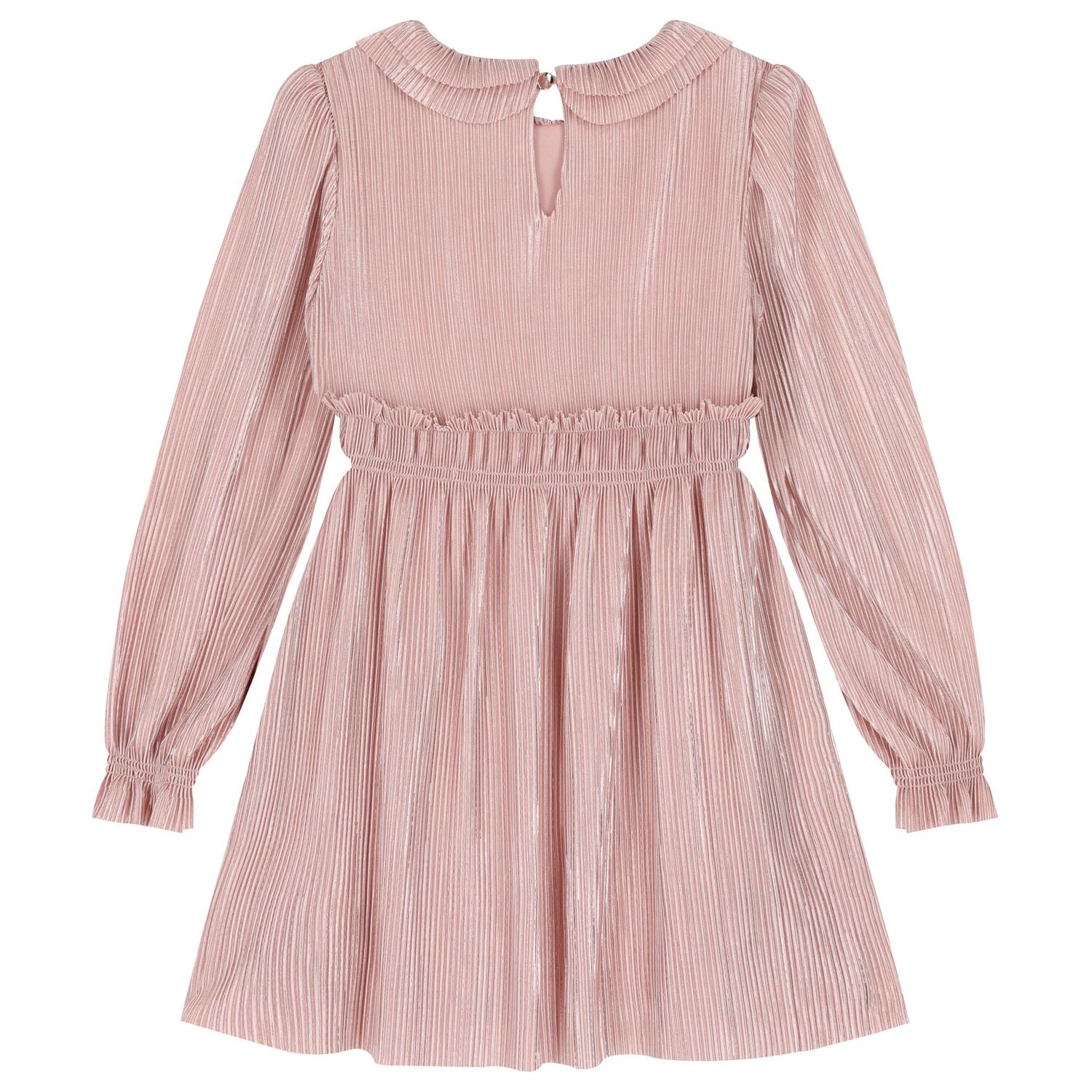 Girls Pink Ruffle Plissé Dress , 2, hi-res