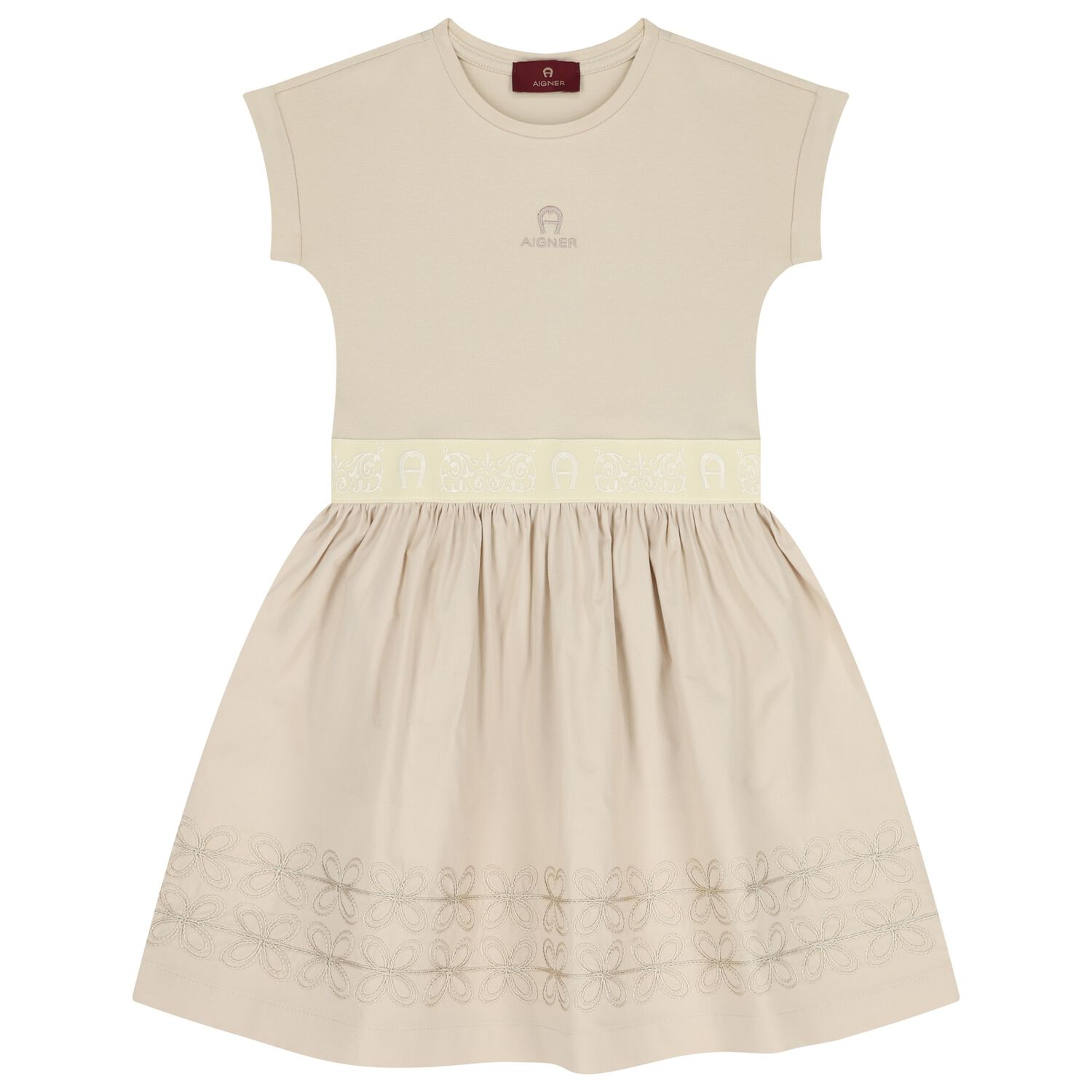 Girls Beige Logo Dress, 2, hi-res