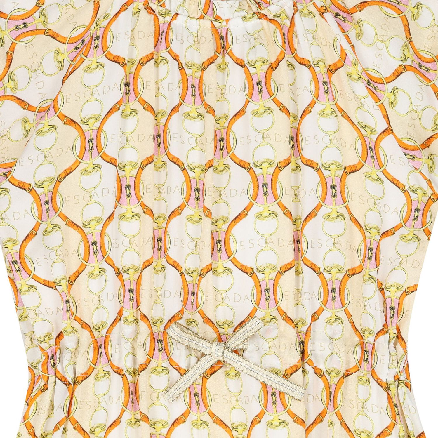 Girls Beige & White Logo Dress, 1, hi-res