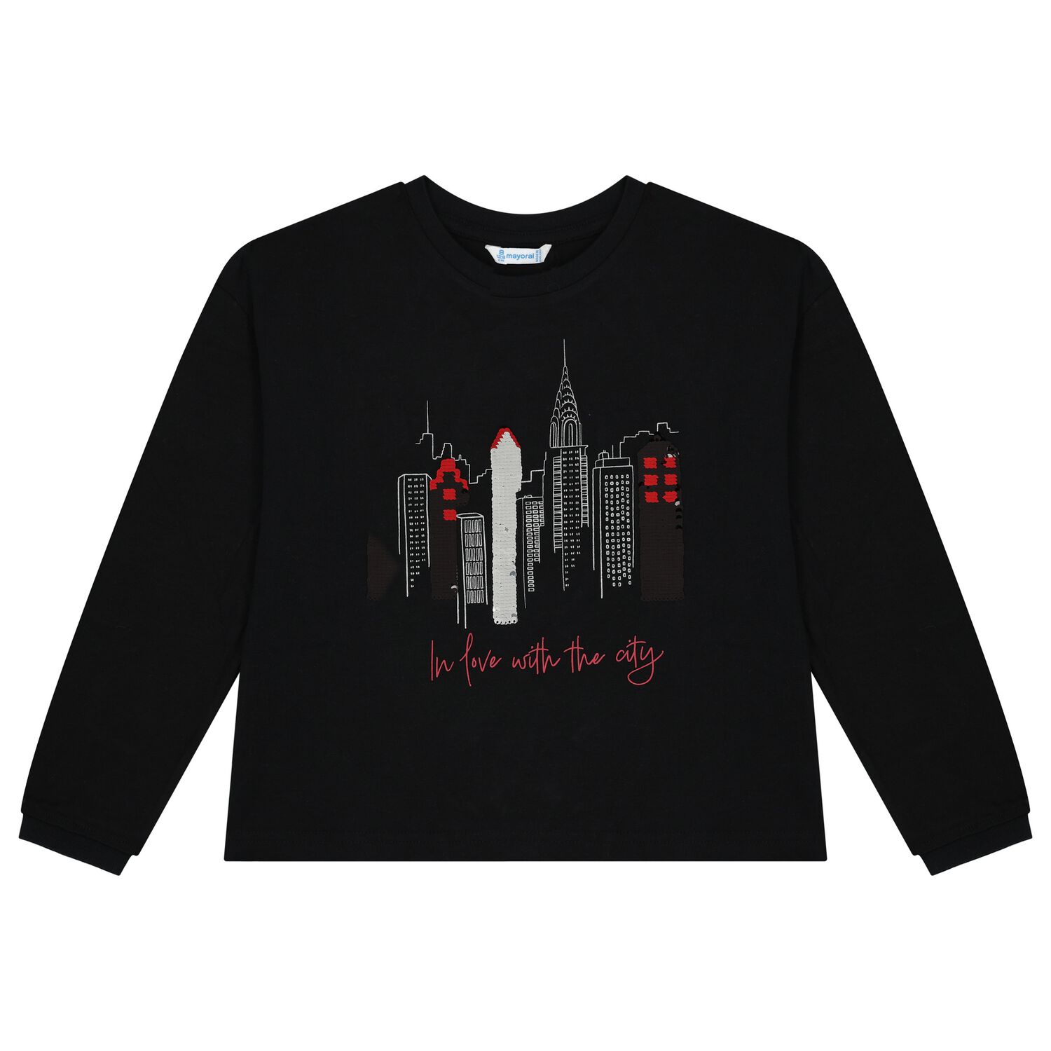 Girls Black Long Sleeve Top, 1, hi-res