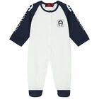 Baby Boys Navy Blue & White Logo Babygrow Set, 1, hi-res
