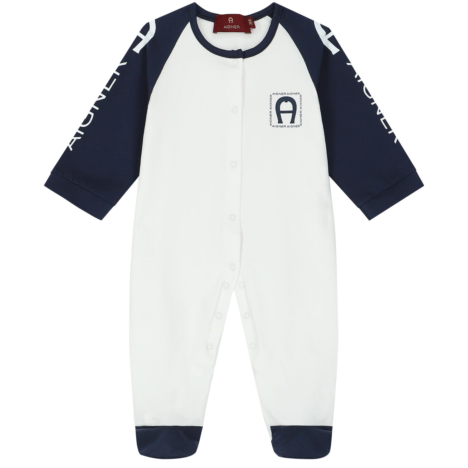 Baby Boys Navy Blue & White Logo Babygrow Set, 1, hi-res