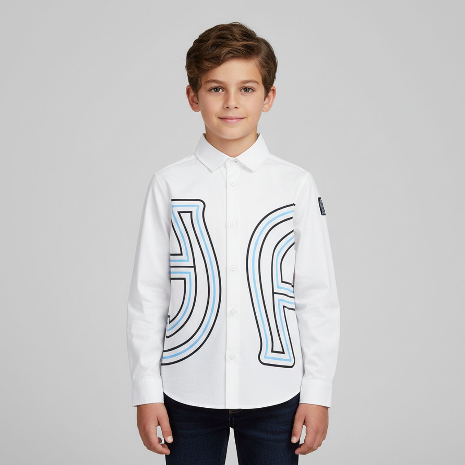 Boys White Logo Shirt, 1, hi-res