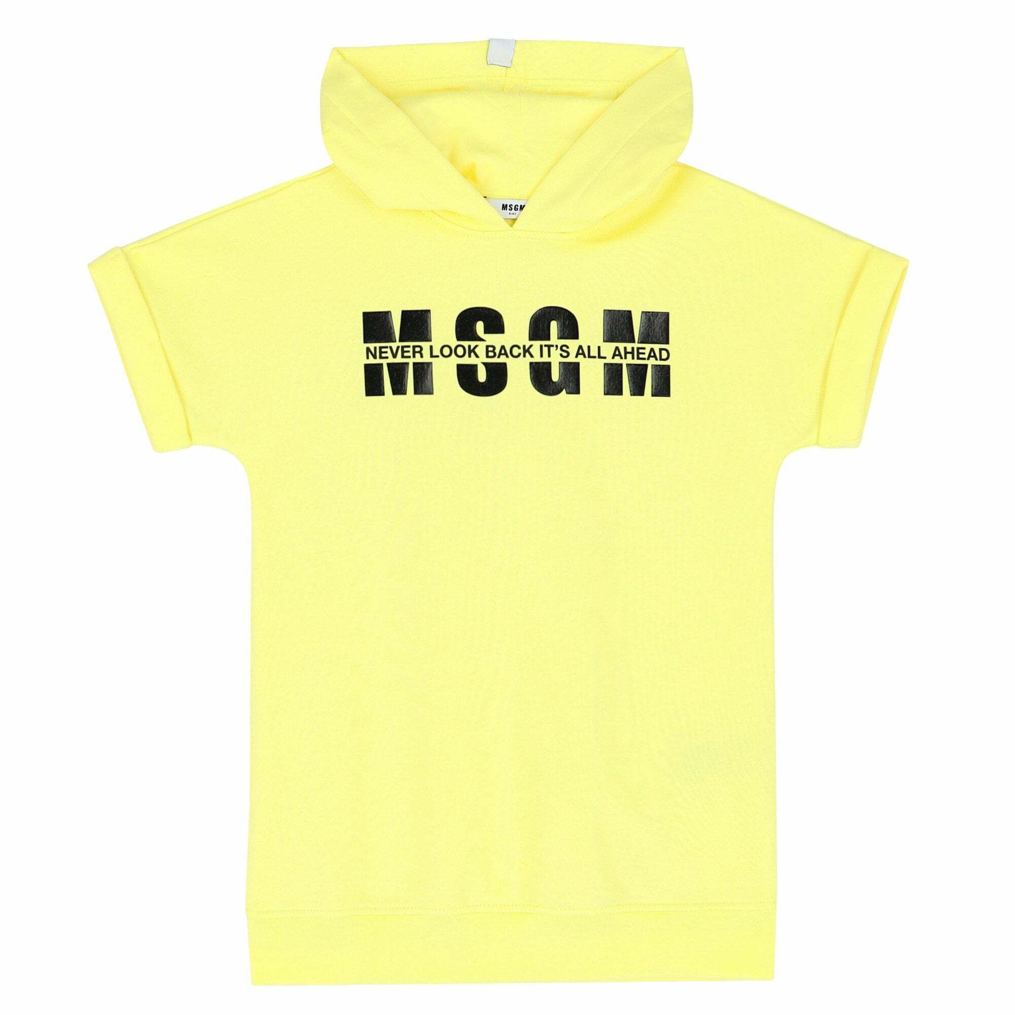 MSGM Girls Yellow Logo Hooded Dress Junior Couture UK