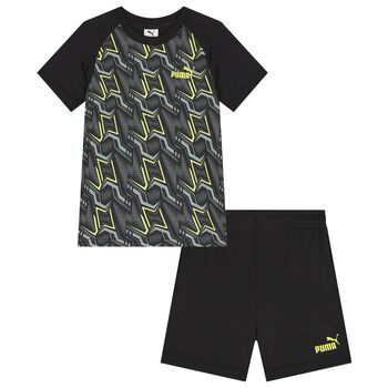 Boys Black Logo Shorts Set