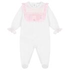 Baby Girls White & Pink Lace Babygrow, 1, hi-res