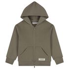 Beige Logo Oversized Hooded Zip Up Top, 2, hi-res