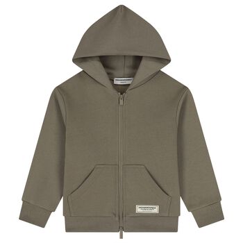 Beige Logo Oversized Hooded Zip Up Top