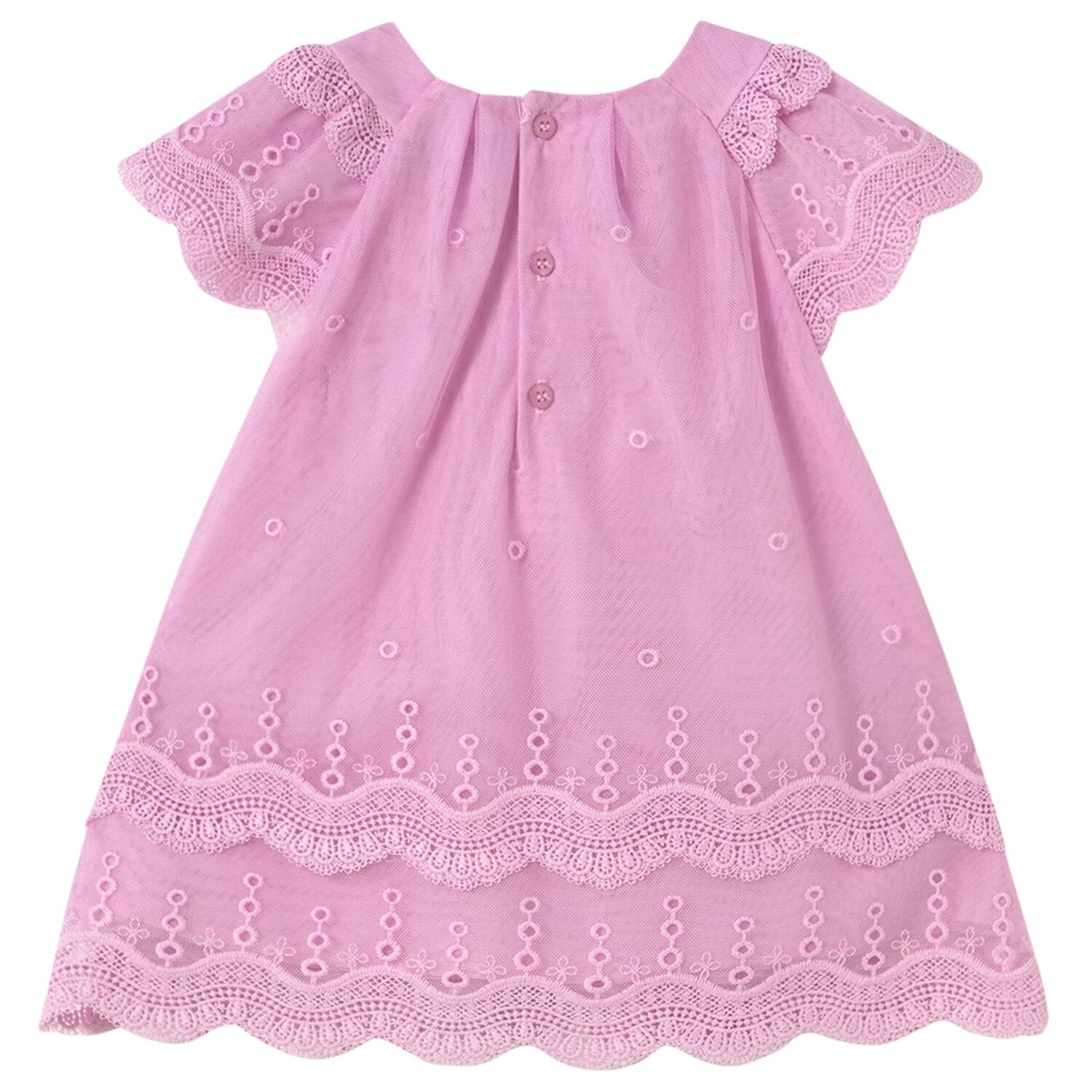 Younger Girls Pink Embroidered Tulle Dress, 1, hi-res