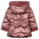 Girls Metallic Pink Hooded Puffer Coat, 1, hi-res