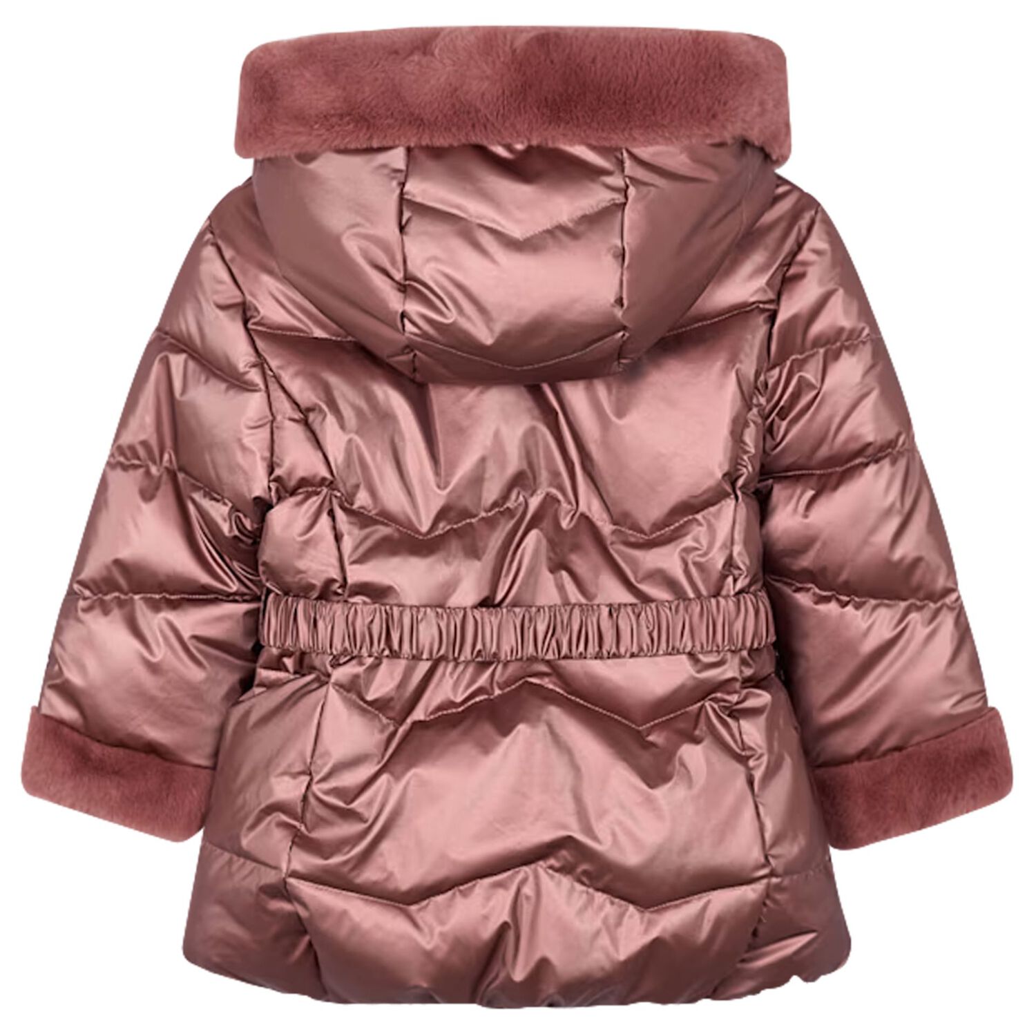 Girls Metallic Pink Hooded Puffer Coat, 1, hi-res