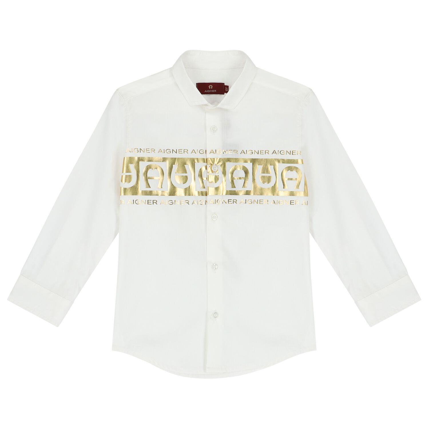 Boys White & Gold Logo Shirt, 1, hi-res