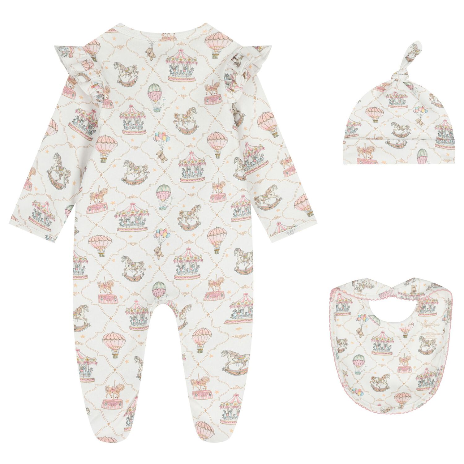 Baby Girls Pink & White Carousel & Hot Air Balloon Babygrow Gift Set, 1, hi-res