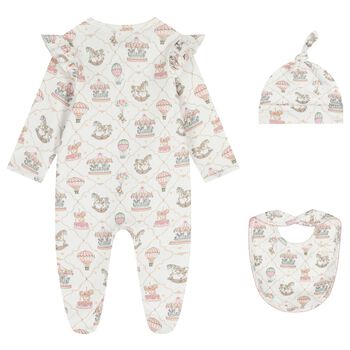 Baby Girls Pink & White Carousel & Hot Air Balloon Babygrow Gift Set
