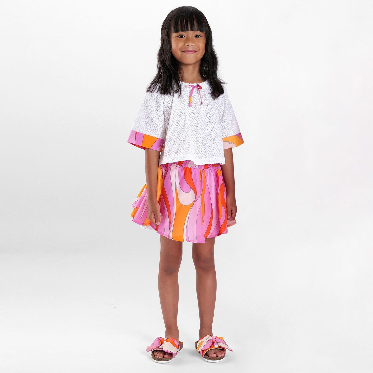 Girls Pink & Orange Onde Skirt, 1, hi-res