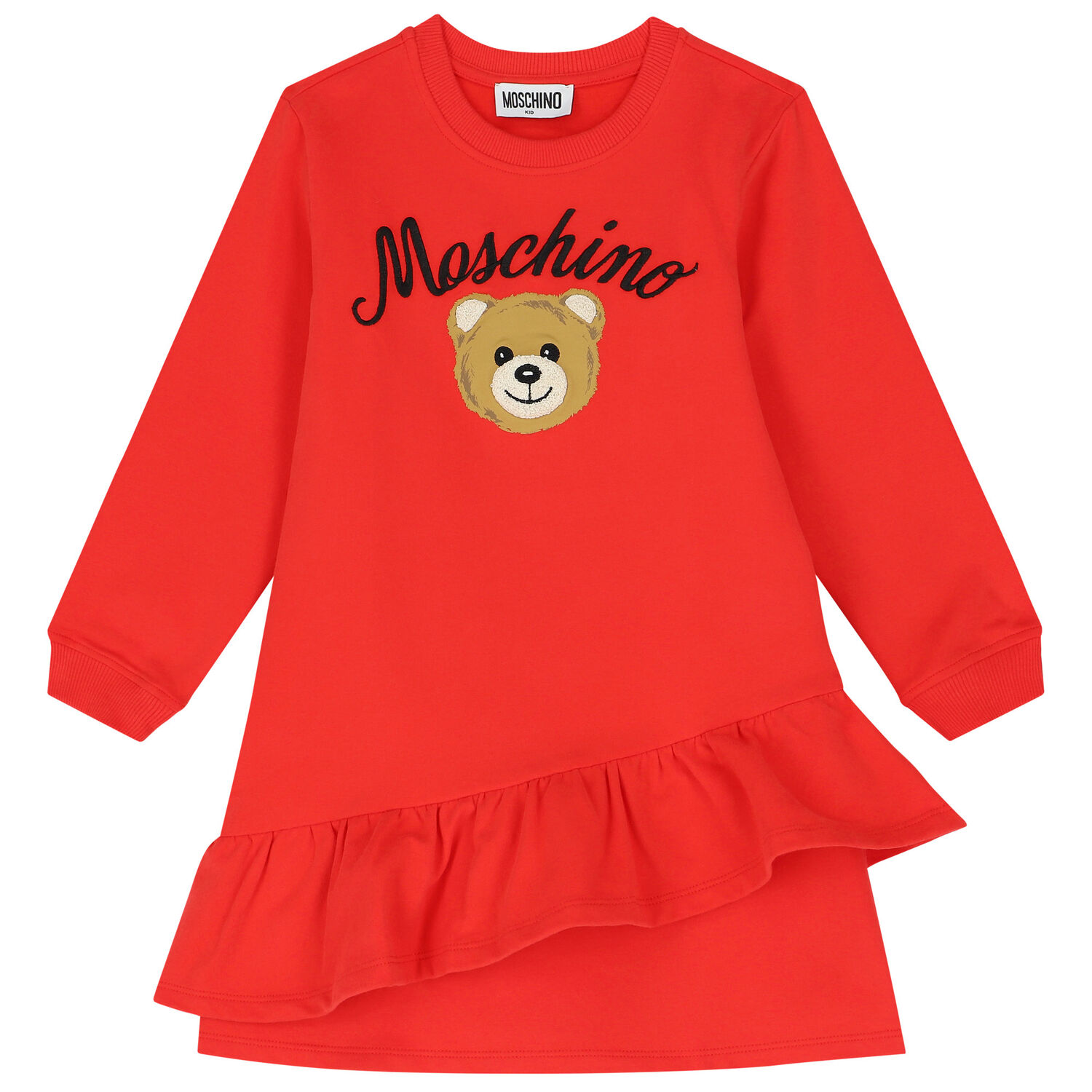 Girls Red Teddy Bear Logo Dress, 3, hi-res