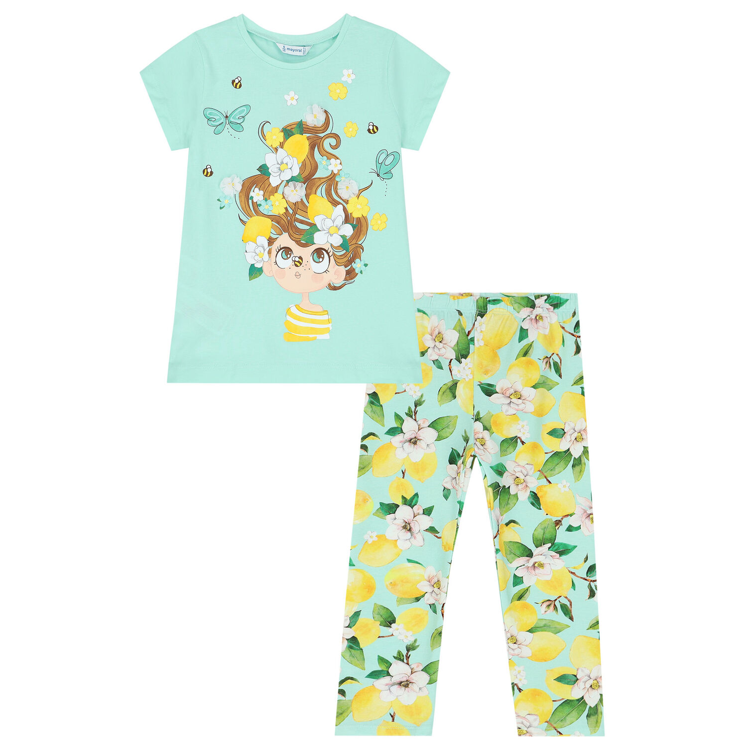 Girls Aqua Graphic Leggings Set, 1, hi-res