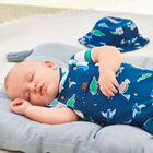 Baby Boys Blue Dinosaur Dungaree & Hat Set, 1, hi-res