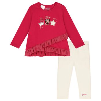 Baby Girls Red & Beige Logo Leggings Set