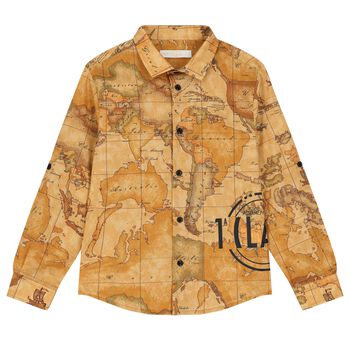 Boys Beige Geo Map Shirt