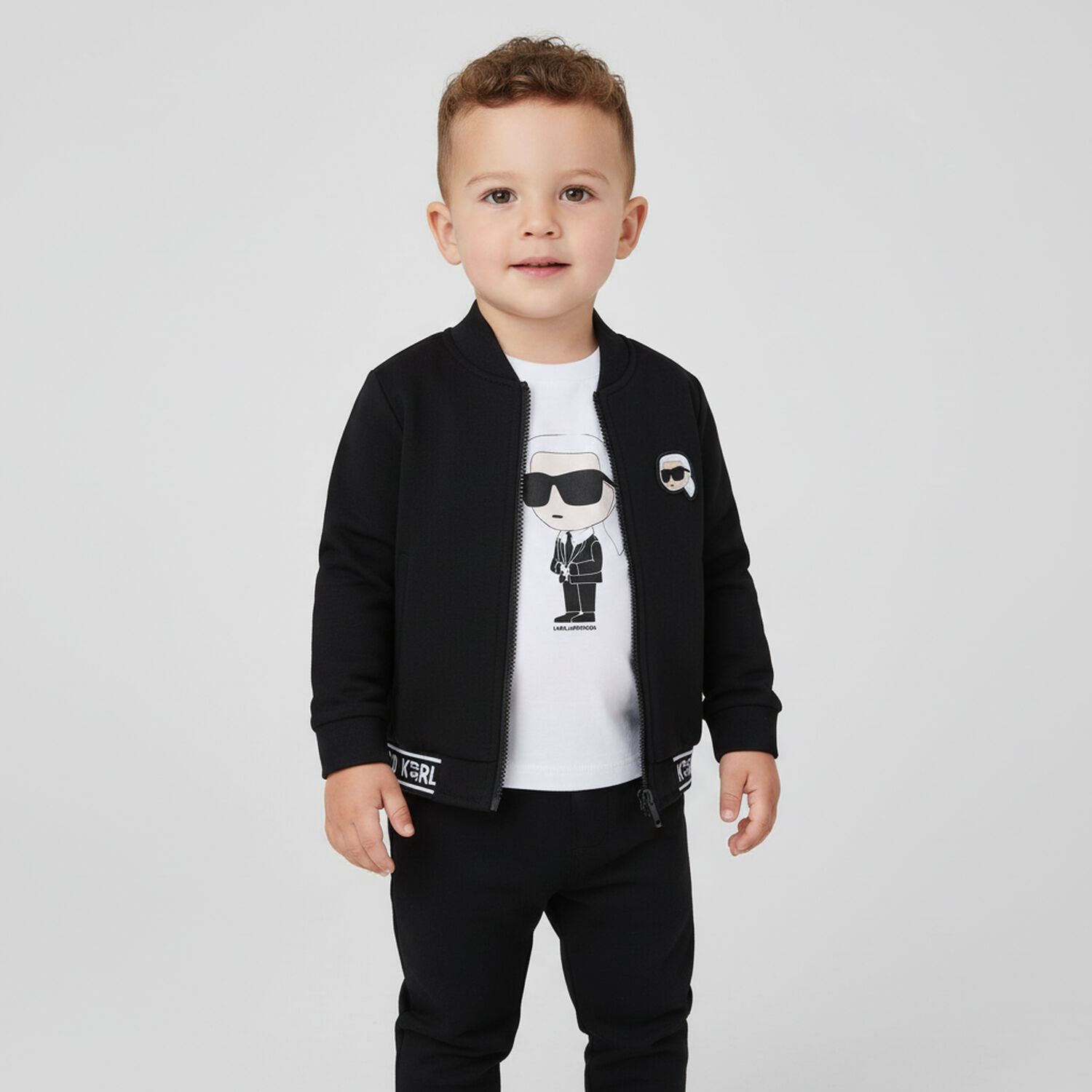 Younger Boys Black & White Logo 3-Piece Tracksuit, 1, hi-res
