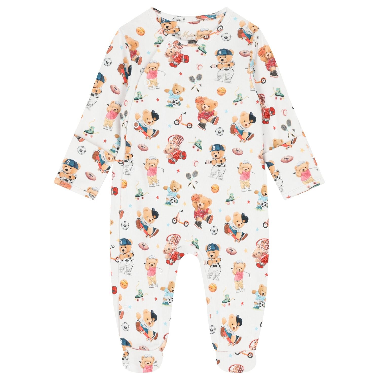Baby Boys White Playful Bear Babygrow, 1, hi-res