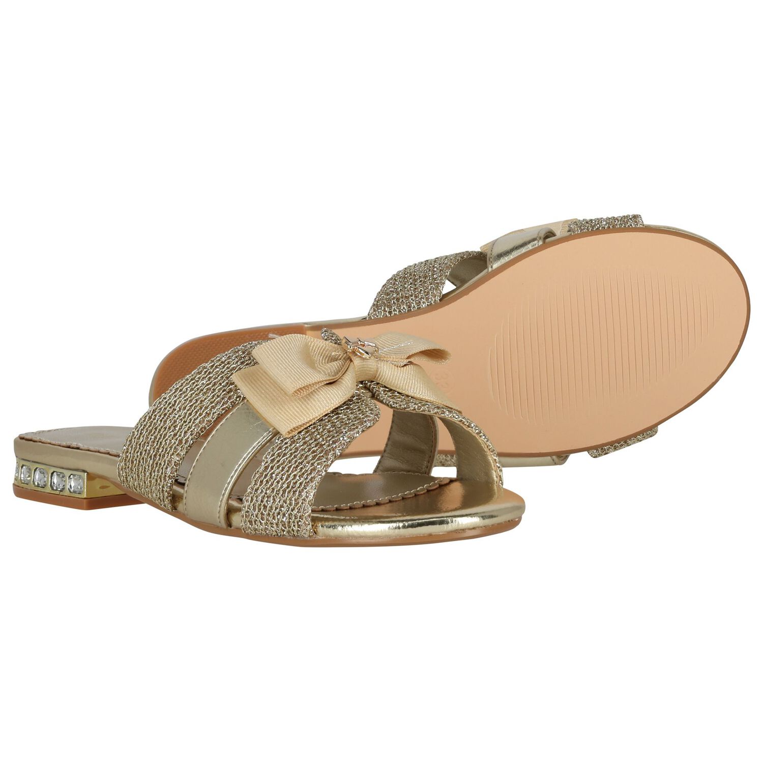 Girls Gold Embellished Sandals , 1, hi-res