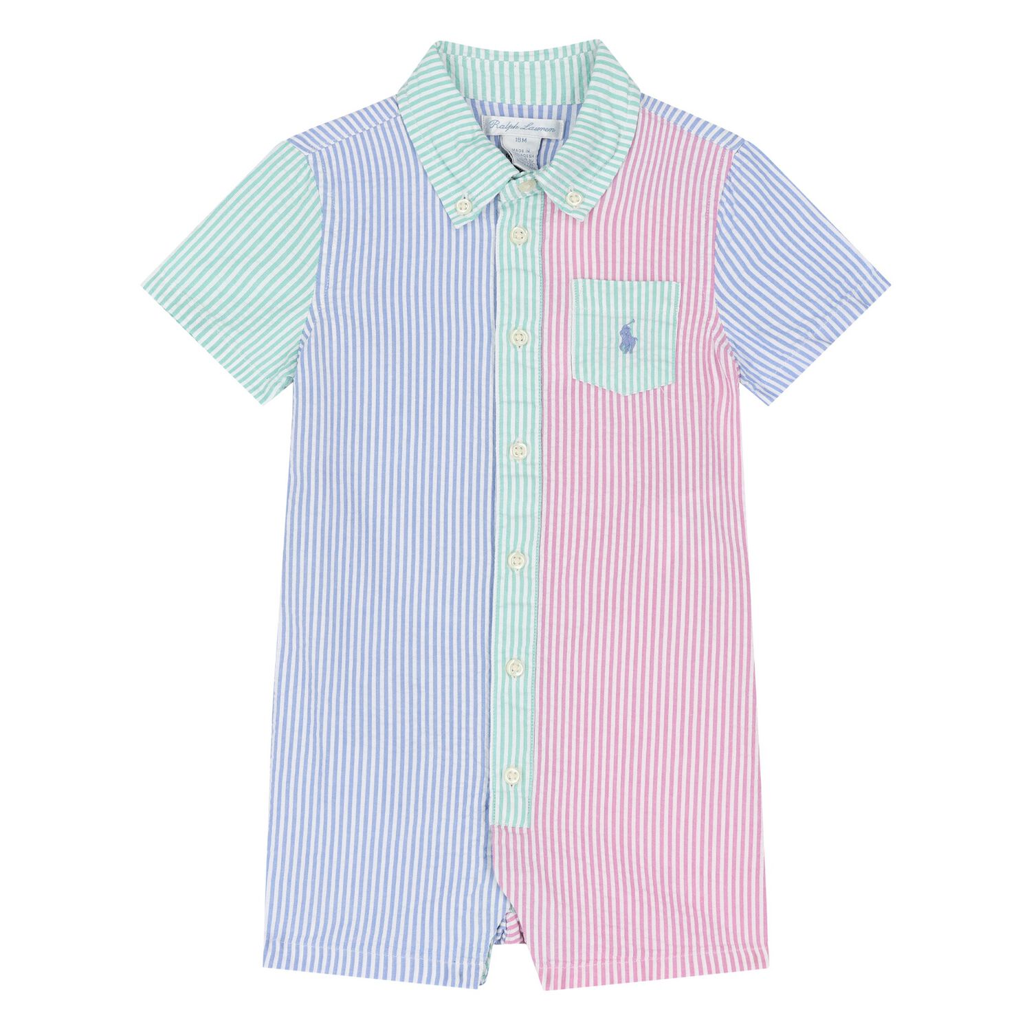 Baby Boys Multi-Coloured Striped Logo Romper, 1, hi-res