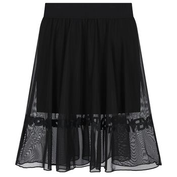 Girls Black Logo Mesh Skirt