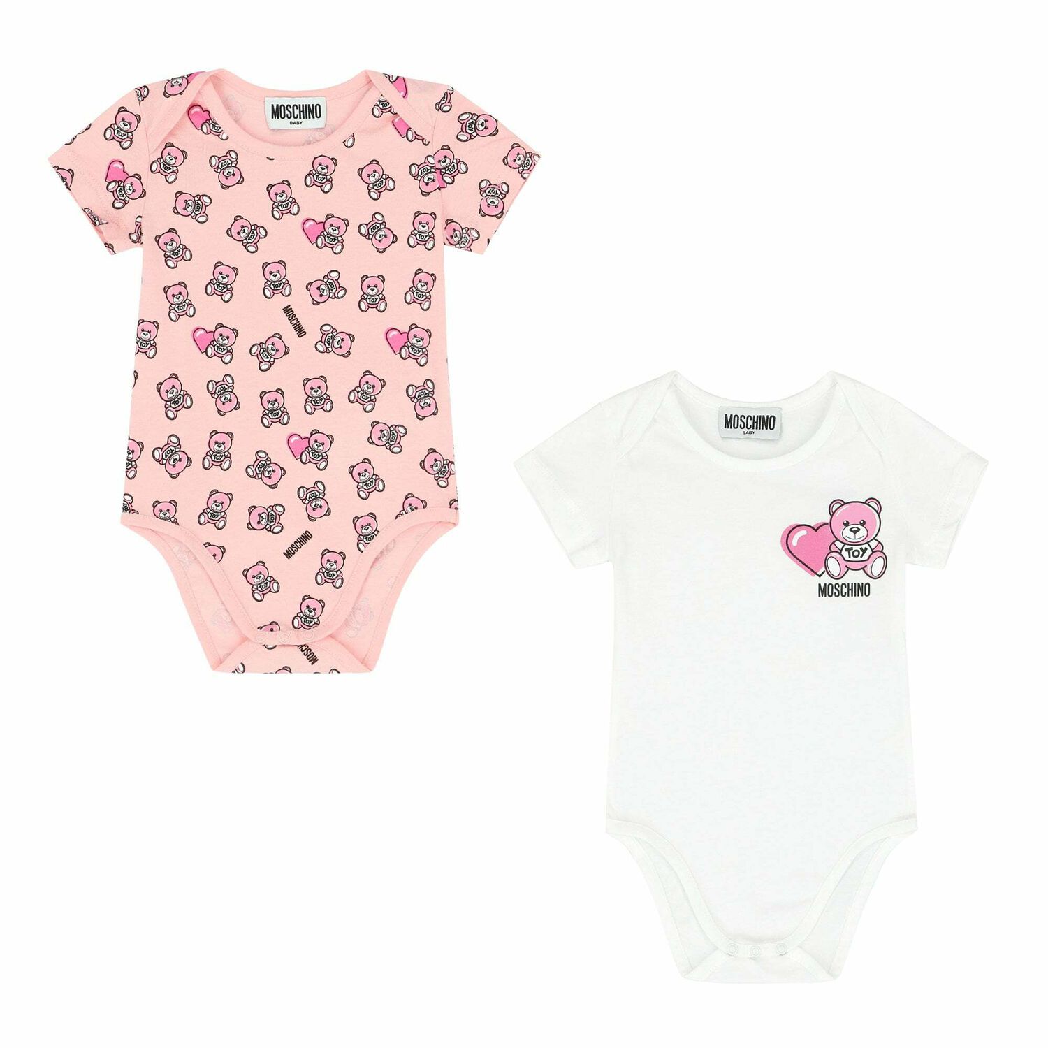 White & Pink Teddy Bear Bodysuit Set, 2, hi-res