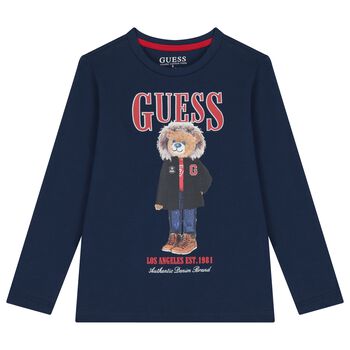 Boys Navy Blue Teddy Bear Long Sleeve Top