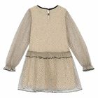 Girls Beige & Black Spotted Dress, 1, hi-res