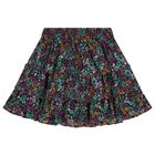 Girls Black Floral Layered Skirt, 1, hi-res