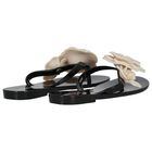 Girls Black & Beige Logo Flower Flip Flops, 2, hi-res