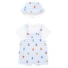 Baby Boys White & Blue Gingham Dungaree Set, 1, hi-res