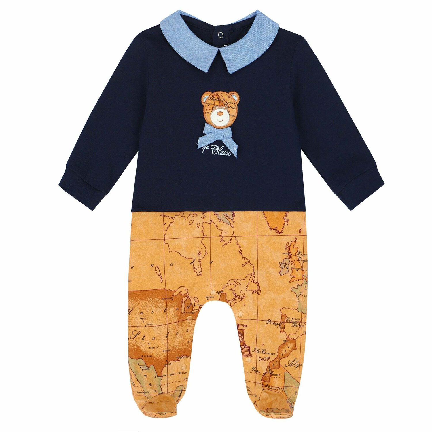 Baby Boys Navy & Beige Geo Map Babygrow, 2, hi-res