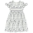 Girls White & Navy Blue Smocked Dress, 1, hi-res