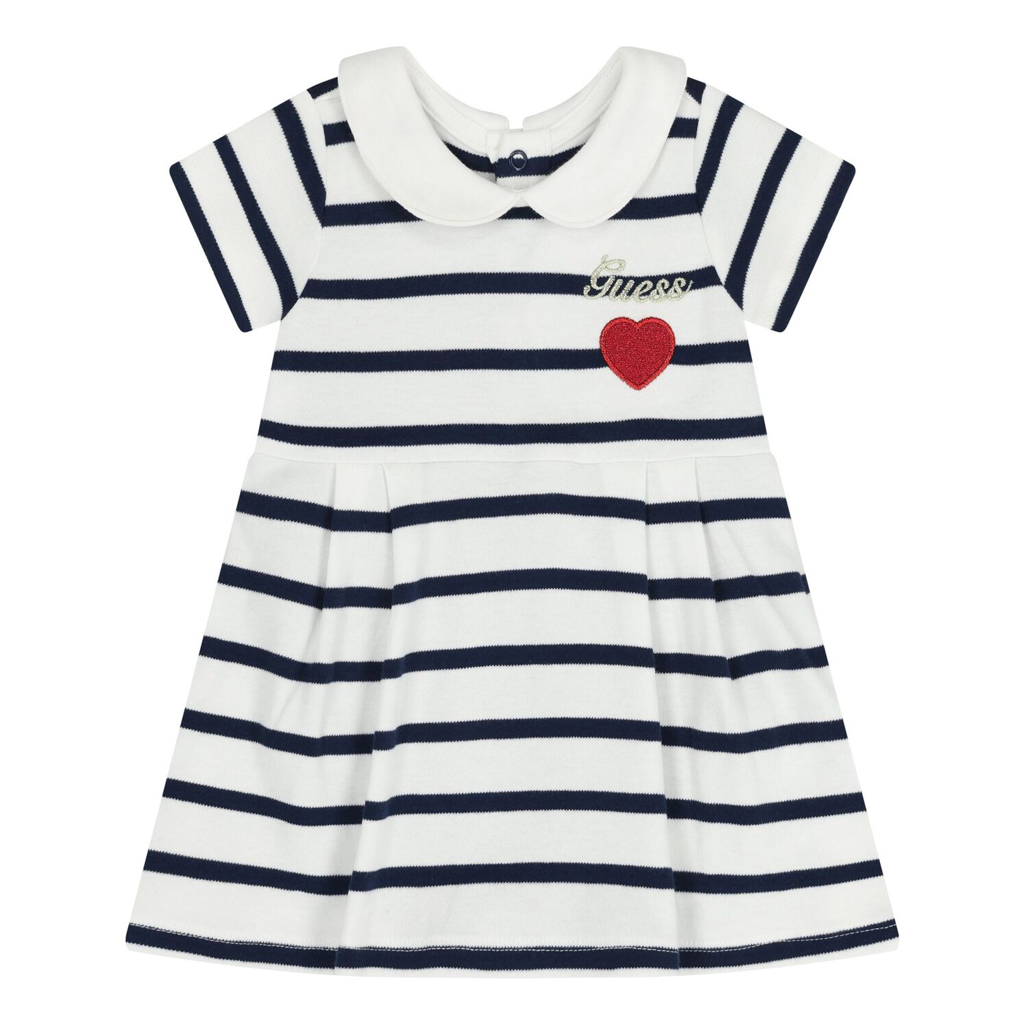 Baby Girls White & Navy Blue Striped Dress Set , 1, hi-res
