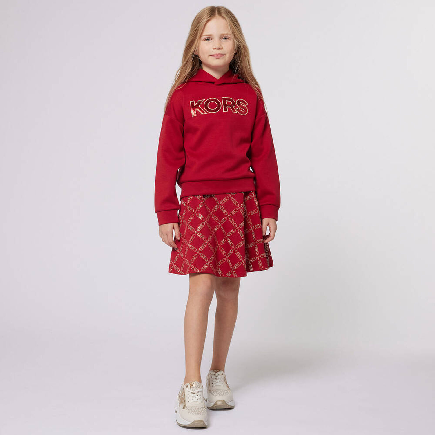 Girls Ivory & Gold Logo Trainers, 1, hi-res