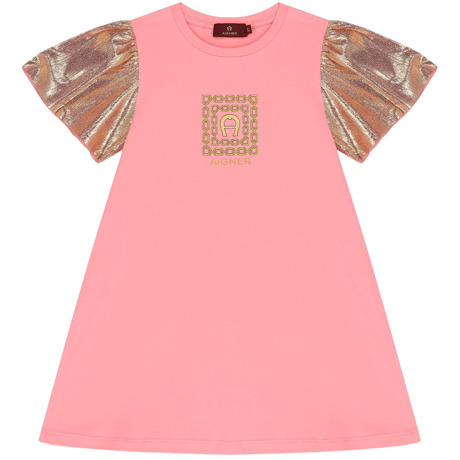 Girls Pink & Gold Logo Dress, 2, hi-res image number null