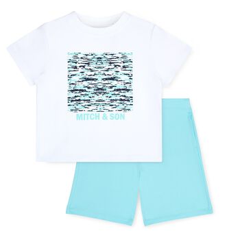 Boys White & Blue Logo Shorts Set