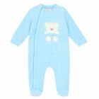 Baby Boys Blue Velour Babygrow, 1, hi-res