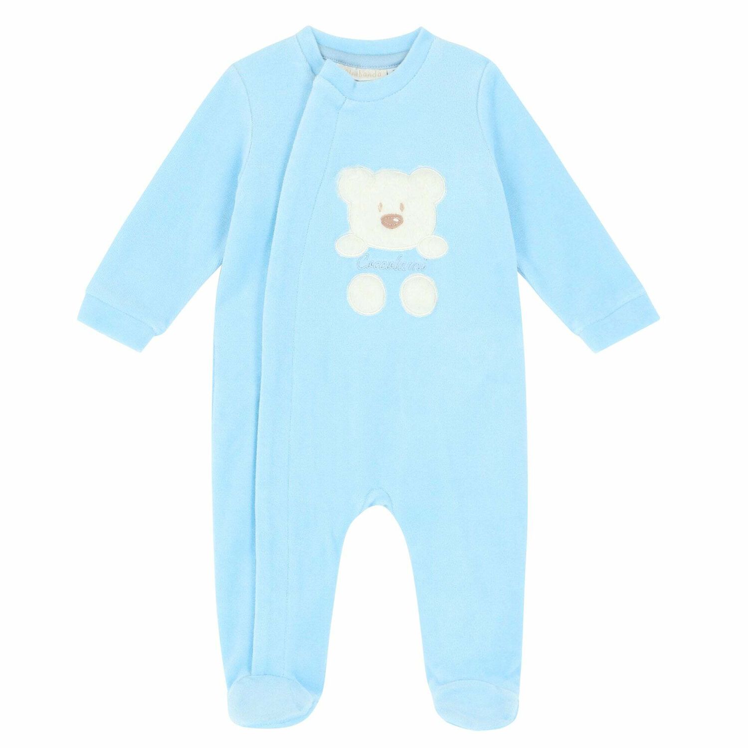 Baby Boys Blue Velour Babygrow, 1, hi-res image number null