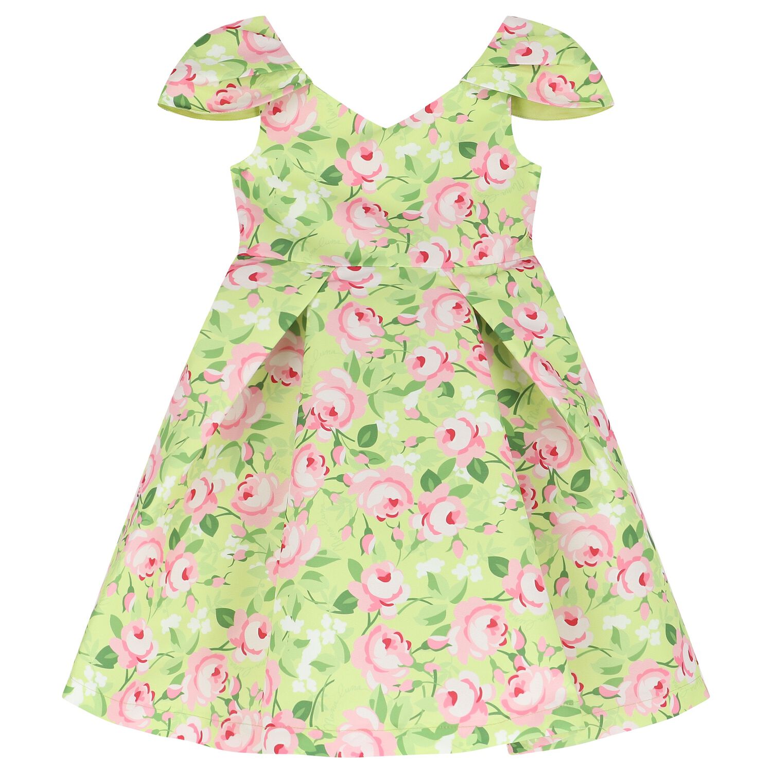 Girls Green Floral Dress, 1, hi-res