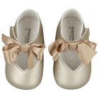 Baby Girls Gold Bow Pre Walker Shoes, 3, hi-res